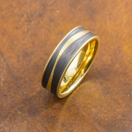 men's yellow gold and carbon wedding band perth