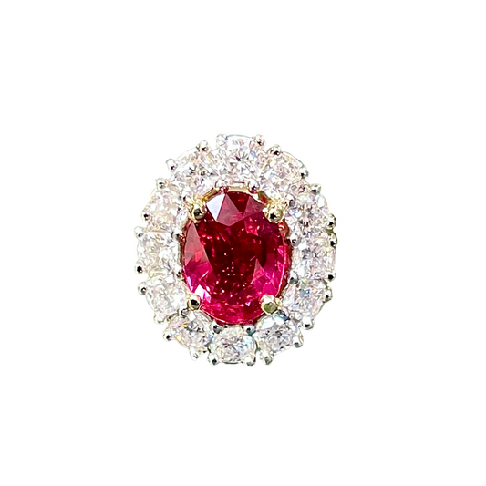 Oval Burmese Ruby & Diamond Ring in Platinum & 18ct Yellow Gold