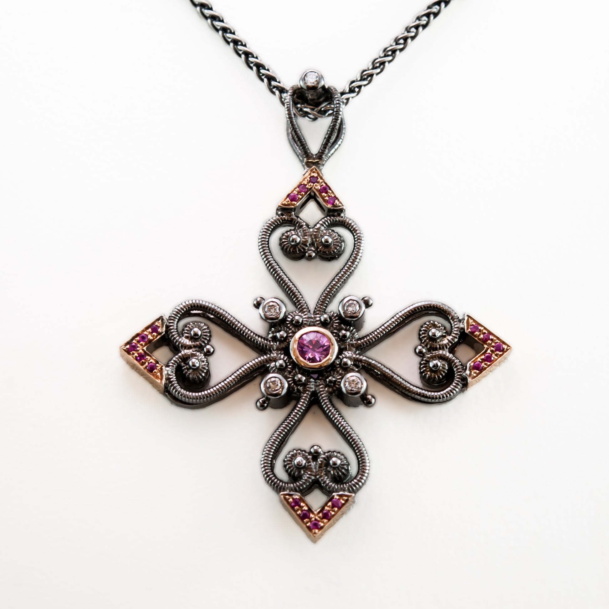 Diamond & Sapphire Cross Necklace